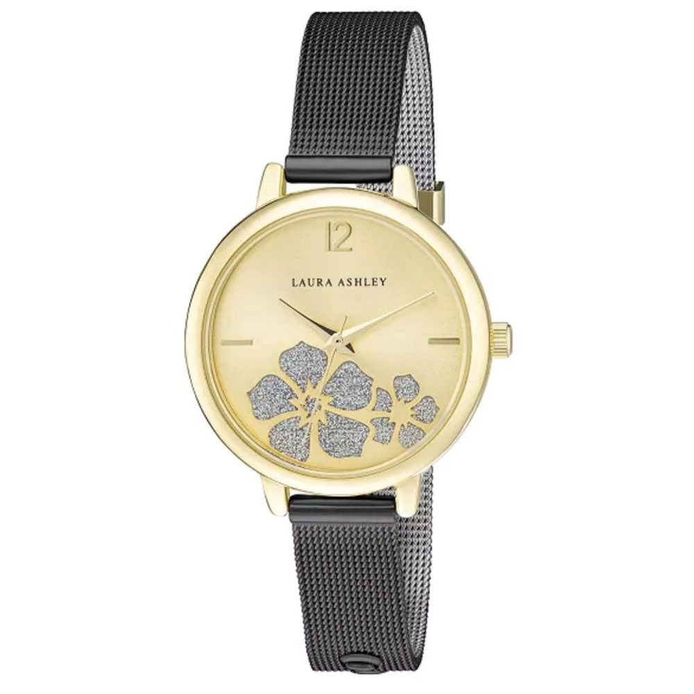 NEW Laura Ashley Sunray Floral Stone Dial Alloy Band Watch